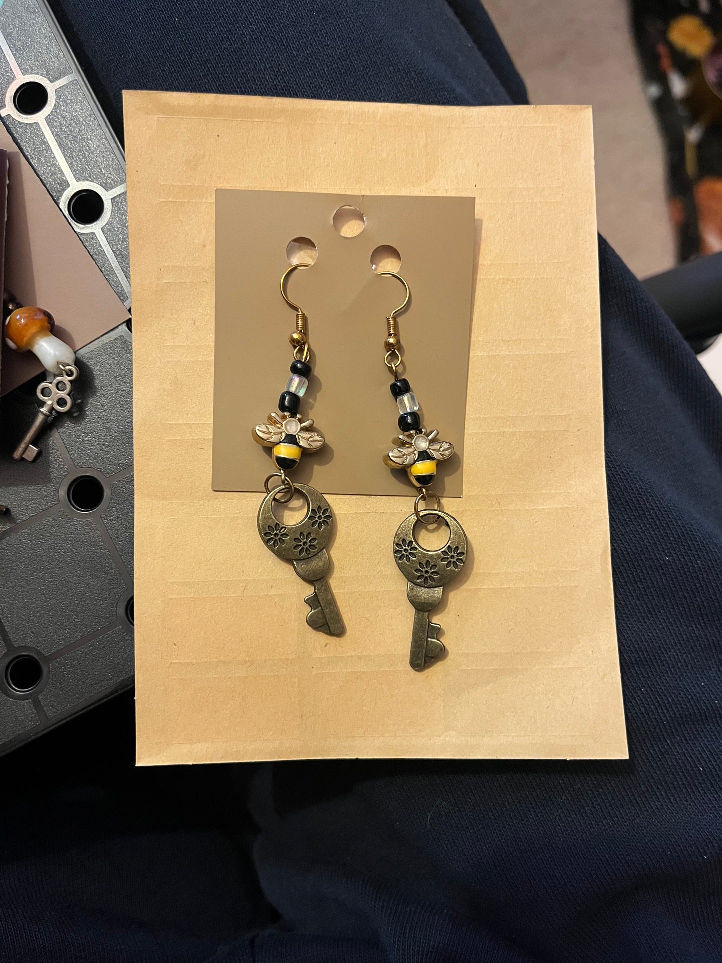 Bee key earrings