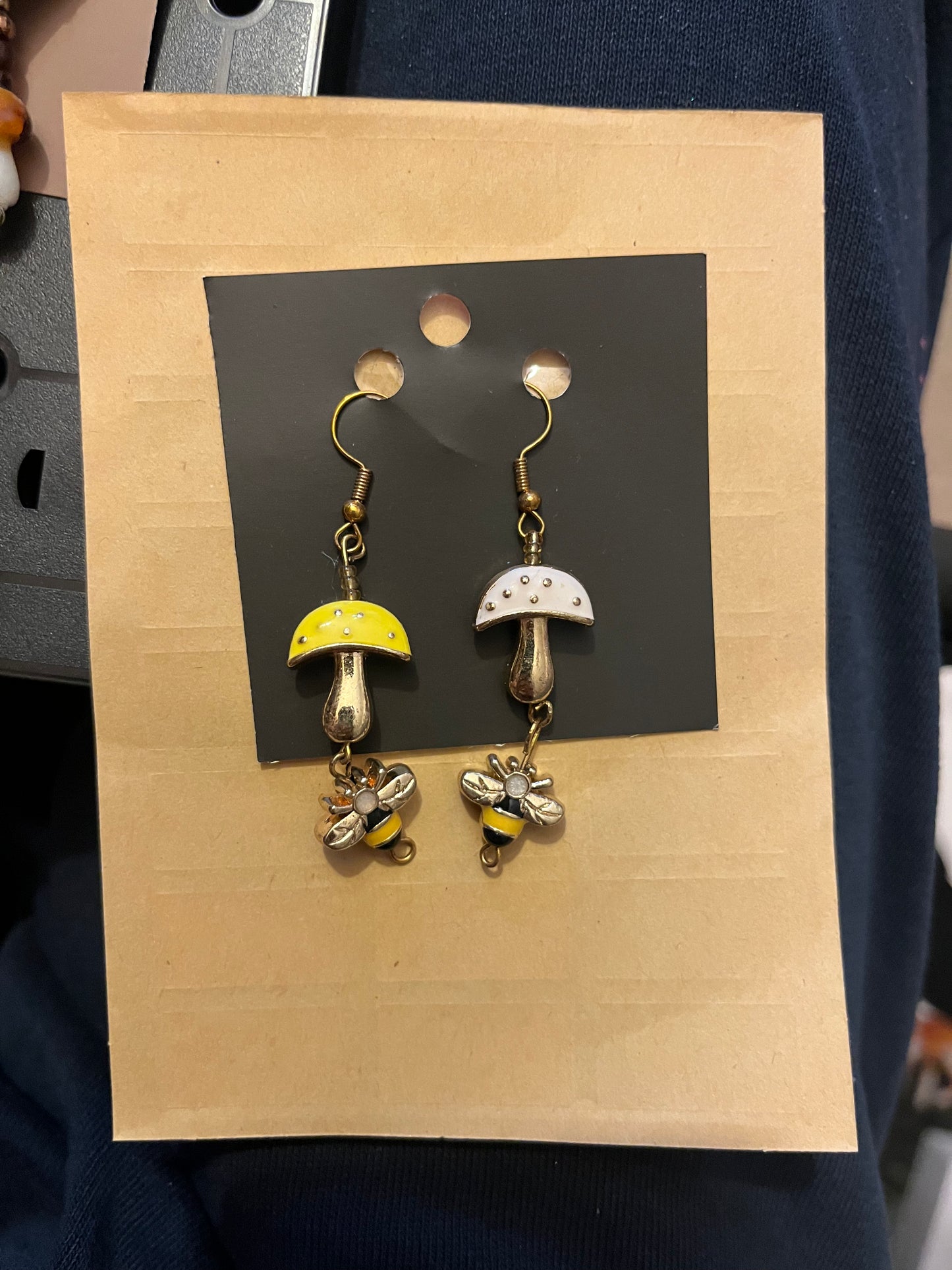 Mushroom bee earrings