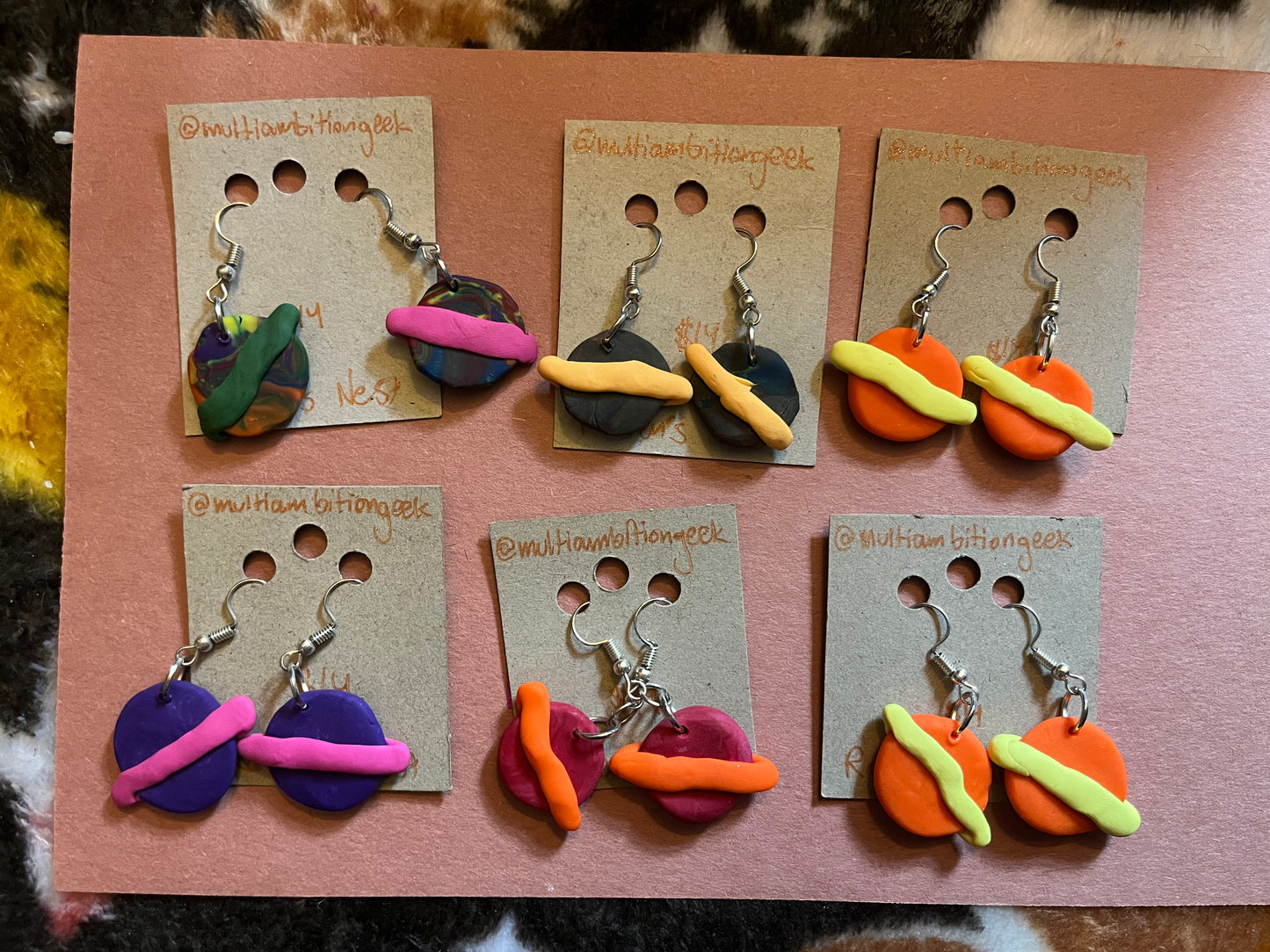 Planet clay earrings