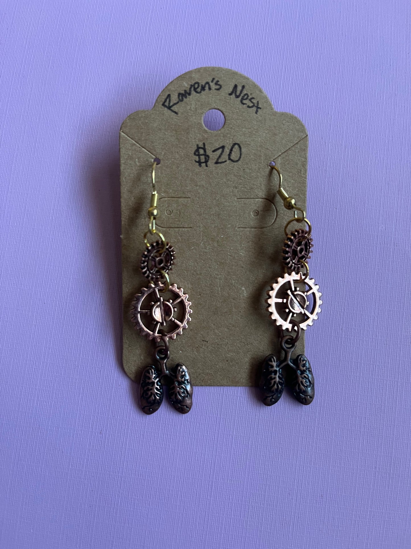 Cog lung steampunk gothic earrings