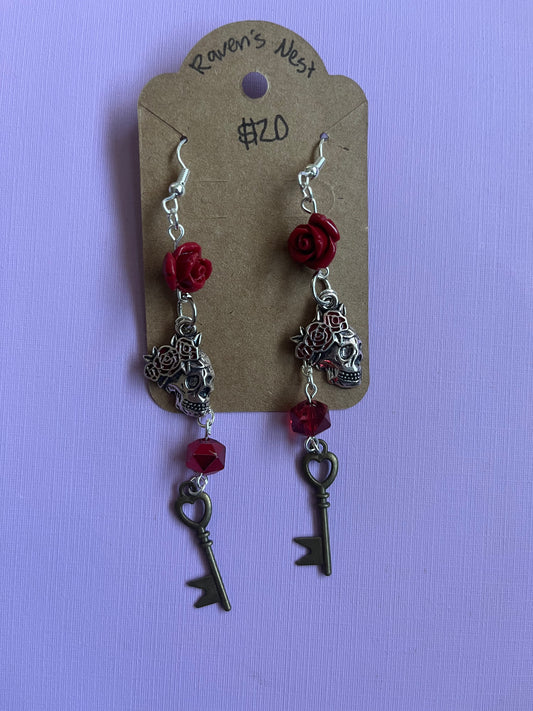 Skull rose gothic steampunk earrings