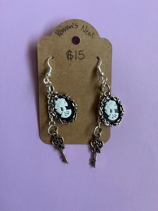 Skeleton girl key gothic steampunk earrings