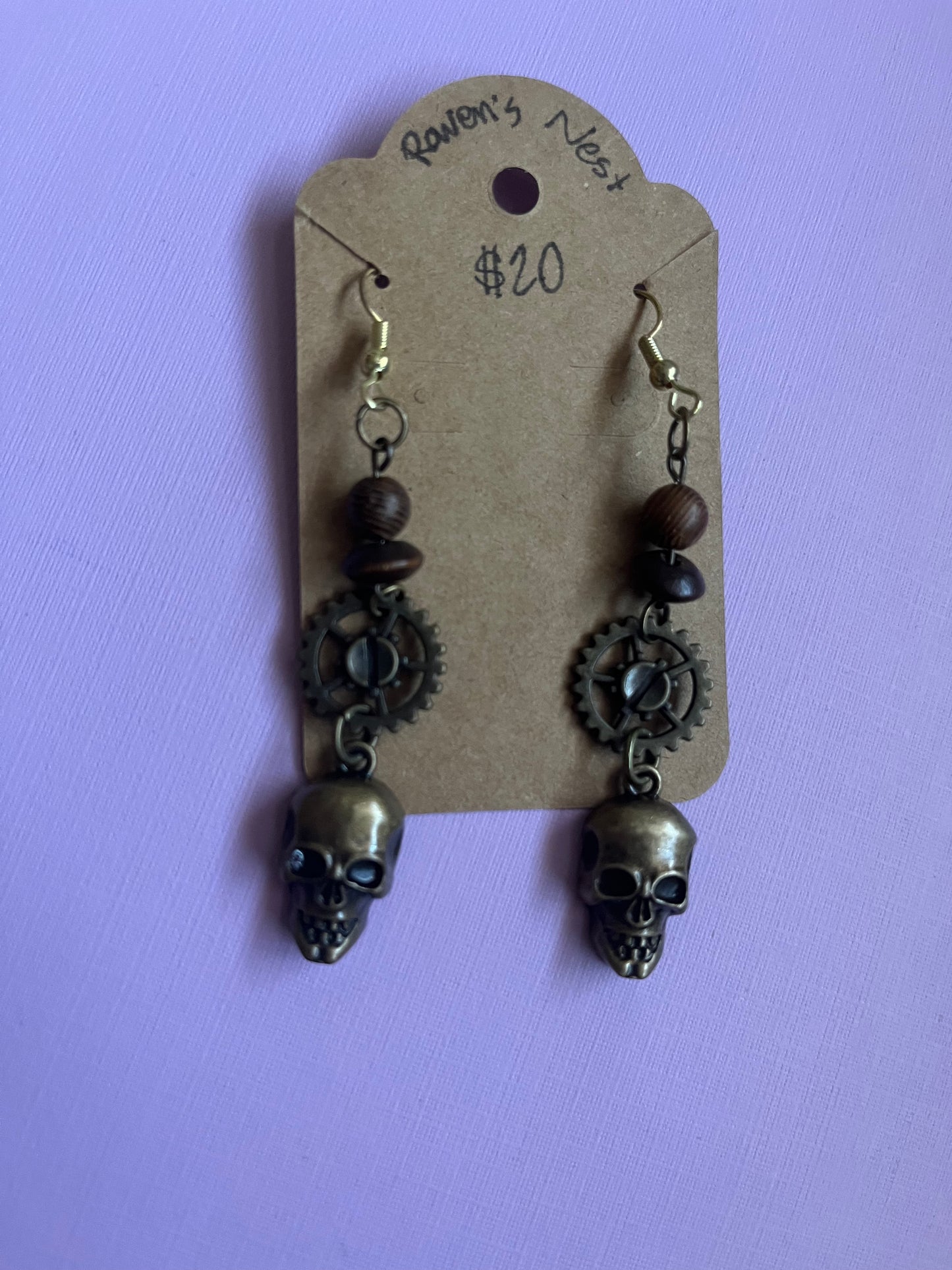 Skull cog gothic steampunk earrings
