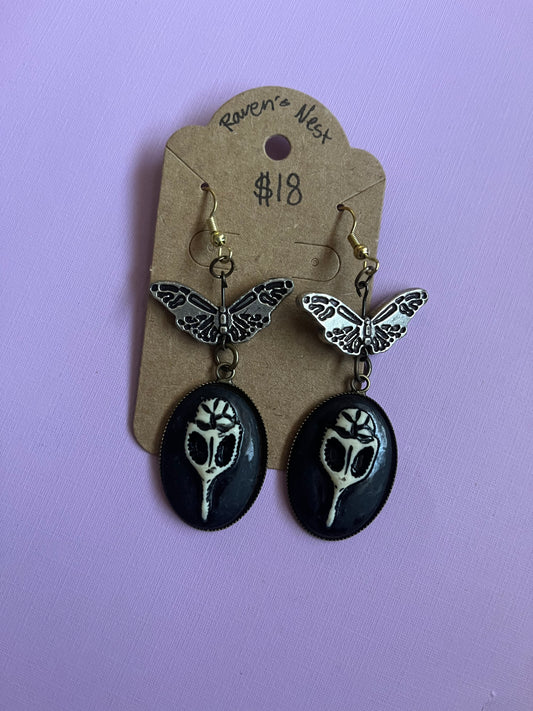 Bird skull plague doctor mask butterfly moth gothic earrings